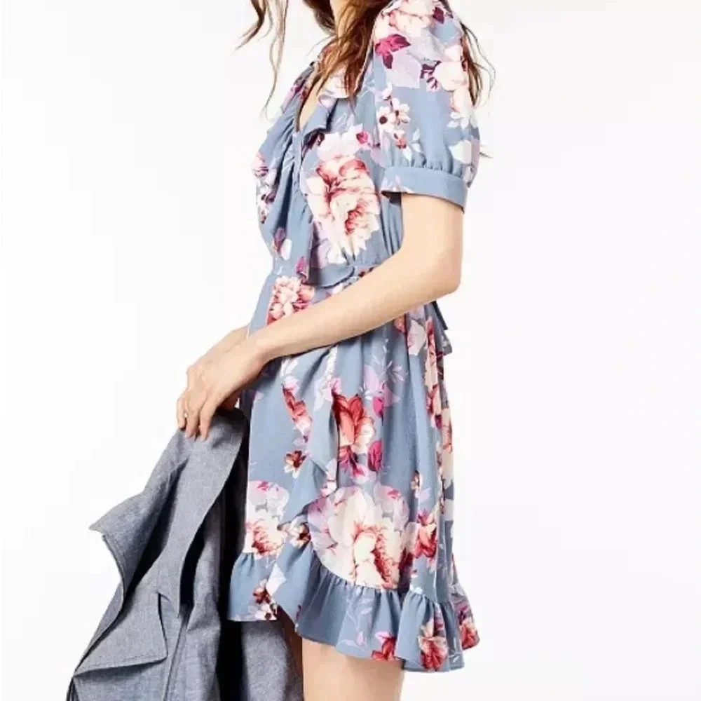 JILL JILL STUART Blue Floral Ruffled Wrap Dress Women’s Size XL NWT